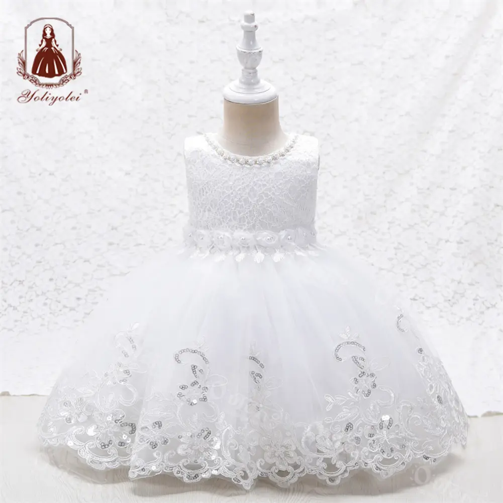 Outong-vestido blanco De encaje para niños pequeños, trajes De Bautizo De bebé, De Pascua