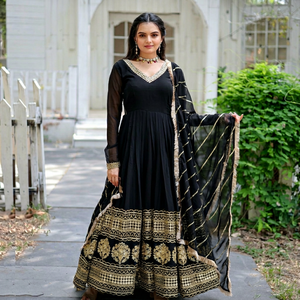 Faux Georgette Modern Readymade Anarkali <b>Suit</b> with Embroidery & Sequence Work for <b>Wedding</b> Prom & Diwali - Product Image 1