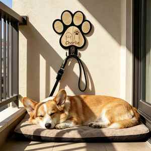 <b>Custom</b> Wood <b>Dog</b> Leash & Key Wall, Paw Print Hook for Pet Leads, Collars, <b>Harnesses</b>, Storage Holder - Product Image 3