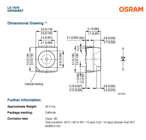 Chip LED OSRAM TOPLED LS T676 633nm Super Rojo 140mcd 2V 120 Grados 3528 PLCC2 SMD para Indicadores Automotrices - Product Image 5