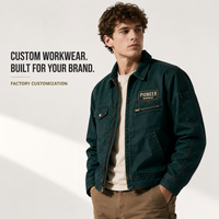 Veste utilitaire personnalisée pour homme en toile délavée avec patchwork, multi-poches, vêtement de travail, marque privée OEM, fermeture éclair avant, coupe-vent