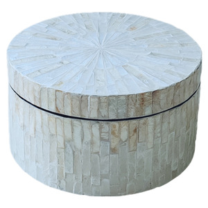 Boîte de rangement de bijoux ronde de luxe moderne avec incrustation de nacre, boîte multifonctionnelle, décoration de table pour la maison, en provenance du Vietnam - Product Image 1