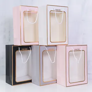 Tondo altın kenar kağıt torba için açık PVC pencere ile hediye paketi