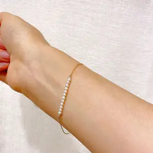 Pulsera de cuentas de perlas pequeñas para mujer y niña, cadena fina Simple de Plata de Ley 925 pura, joyería