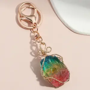 Grosir perhiasan kristal mewah alami warna-warni batu gantungan kunci