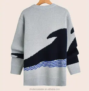 Aangepaste Heren Casual Retro Stijl Cartoon Walvis Bedrukte Trui Herfst En Winter Warme En Comfortabele Trui