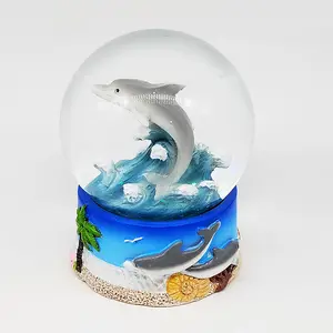 Usa Marine Strand Souvenir Strand Water Globe Hars Blauw Roze Grijze Witte Dolfijn 65Mm Sneeuwbol Glitter Sneeuwbol