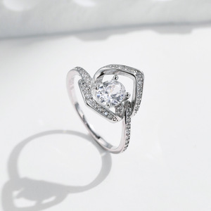 S925 <b>Silver</b> Women's Round Diamond Engagement <b>Ring</b> Geometric Pave Setting Prong Mount Romantic Style - Product Image 4