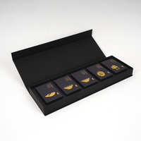 Boîte d'emballage de thé chinois haut de gamme personnalisée, boîte-cadeau rigide rectangulaire noire avec fermeture magnétique et séparateurs en carton