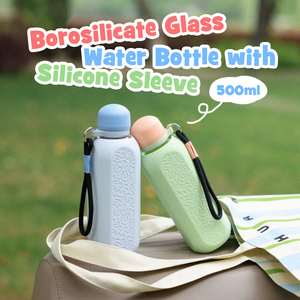Botella de Agua de Vidrio Borosilicato de 500 ml con Funda de Silicona, Libre de BPA, a Prueba de Fugas, Portátil con Cordón - Product Image 2
