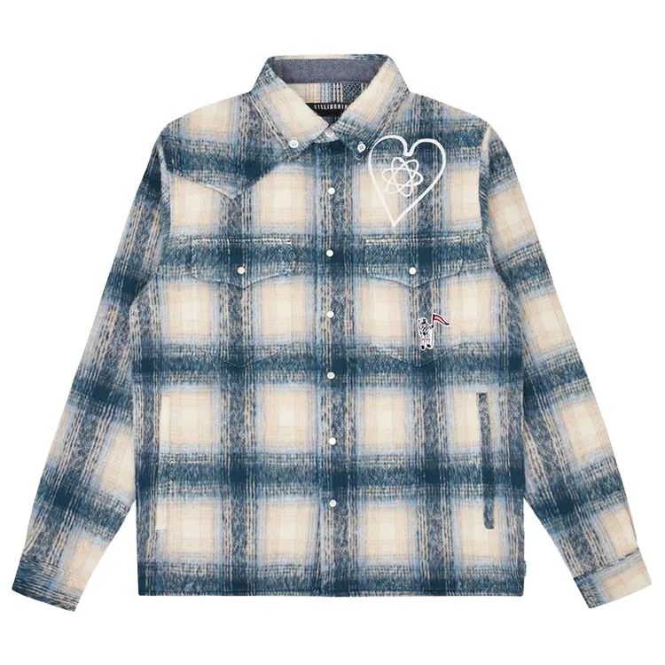 Diznew custom made men's long oversized wool plaid flannel shirt