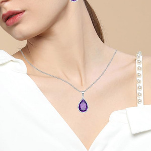S925 Sterling <b>Silver</b> Pear Cut Natural Amethyst Dangle <b>Earrings</b> Double Halo Micro Paved CZ <b>Drop</b> <b>Earrings</b> Luxury Wholesale - Product Image 4