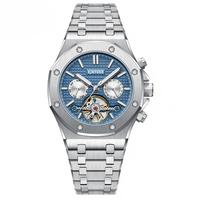 Montre mécanique squelette multifonction entièrement automatique personnalisée pour homme, en acier inoxydable, avec aiguilles, résistance à l'eau 30M, style professionnel