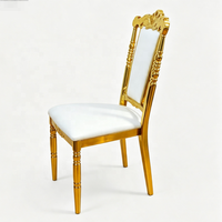 Chaise vintage en acier doré avec assise en cuir blanc, mobilier de luxe pour événements