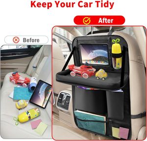 Organisateur de siège auto multifonctionnel anti-coup de pied <span class=keywords><strong>avec</strong></span> plateau, support <span class=keywords><strong>tablette</strong></span> pliable et sac de rangement, accessoire facile à suspendre - Product Image 5