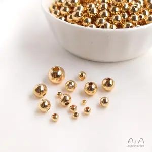 Perles en vrac en or plaqué de cuivre, or 14K, matériaux de fabrication de bijoux, plusieurs tailles, fabrication en gros