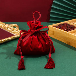 Мешочек для упаковки ювелирных изделий, бархатный Подарочный Шелковый Атласный саквояж на шнурке с принтом, Свадебный жемчуг с двойным счастьем - Product Image 6