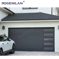 Porte de garage sectionnelle en alliage d'aluminium noir personnalisée Rogenilan à moteur avec imposte en verre en option Portes de garage sectionnelles