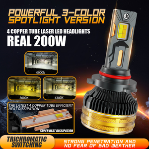 Faro LED láser de tres colores para coche con 4 tubos de cobre 200W decodificador Canbus <span class=keywords><strong>H4</strong></span>/H7/H11 de alta potencia 200W más brillante Hi/Lo nuevo - Product Image 2