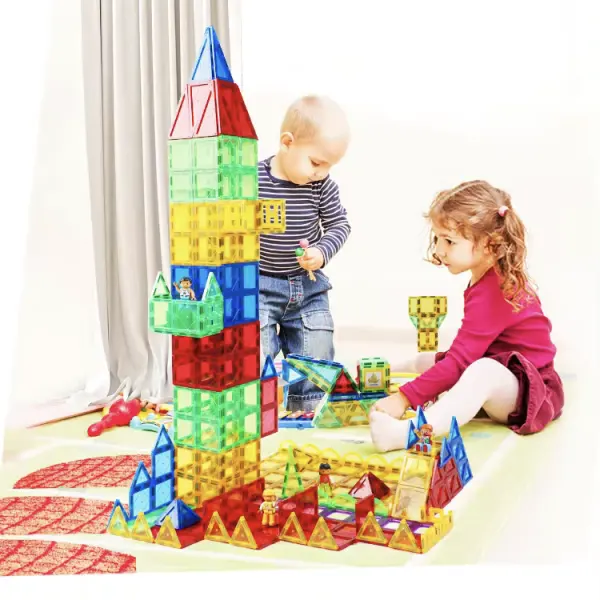 Juego de bloques de construcción de azulejos magnéticos, Kit educativo preescolar de construcción, juguetes apilables magnéticos para niños pequeños