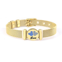 Bracelet de montre en maille en acier inoxydable 316L massif, minimaliste, doré, Mickey Love, avec logo personnalisé pour femmes