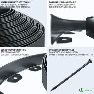 VOUNOT Bordura per Giardino in Plastica <span class=keywords><strong>Antracite</strong></span> da 20 Metri con 40 Picchetti di Ancoraggio, Flessibile, Altezza 50mm, Trattata a Pressione - Product Image 4