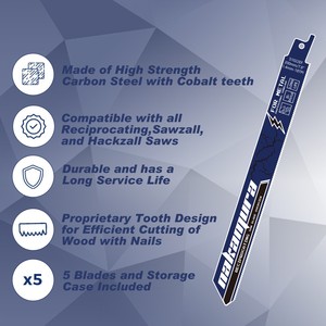 Lâminas de Serra Recíproca de Aço Carbono de Alta Qualidade 200MM 19T para Cortar Madeira e Metal Fino - Product Image 5