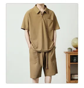 Summer Casual Designer Hot Sale Custom Clothing Men Logo Polo T Shirt Shorts Solid Color Men's Button 2 Pieces Men Set