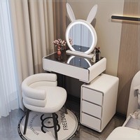 Vente en gros de coiffeuse en bois avec tiroirs et tabouret pour le maquillage au design moderne avec miroir lumineux