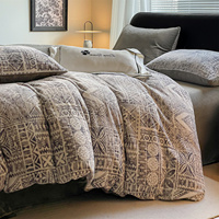 Parure de lit de luxe en velours polaire doux et chaud, 4 pièces, pour lits Queen et King