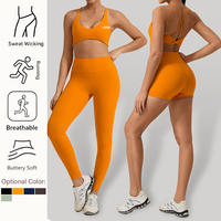 Ensembles de yoga pour femmes effet seconde peau, dos ouvert, séchage rapide, respirants, en polyester/nylon, taille haute, tenues de fitness pour la course et le sport