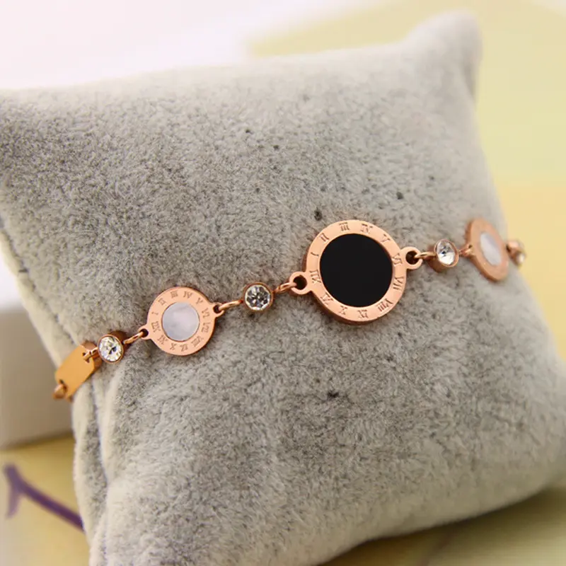 Stainless steel bracelet female personality fashion Roman black and white mother of pearl rose gold bracelet Bracelet jewelry