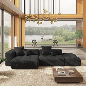ชุดโซฟาโมดูลาร์สีดำ EU VOXHOME สำหรับห้องนั่งเล่น อพาร์ทเมนท์ เฟอร์นิเจอร์แบบสุญญากาศ บีบอัดแน่น สไตล์นอร์ดิก วิลล่า 3 4 5 6 7 8 ที่นั่ง - Product Image 1