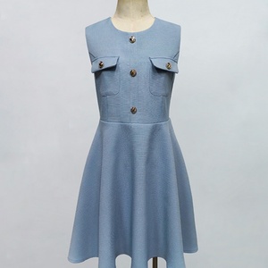 Custom OEM/ODM French Temperament High Feeling Sleeveless Vest Natural Waist Knitted Bodycon Polyester Midi <b>Dresses</b> - Product Image 4