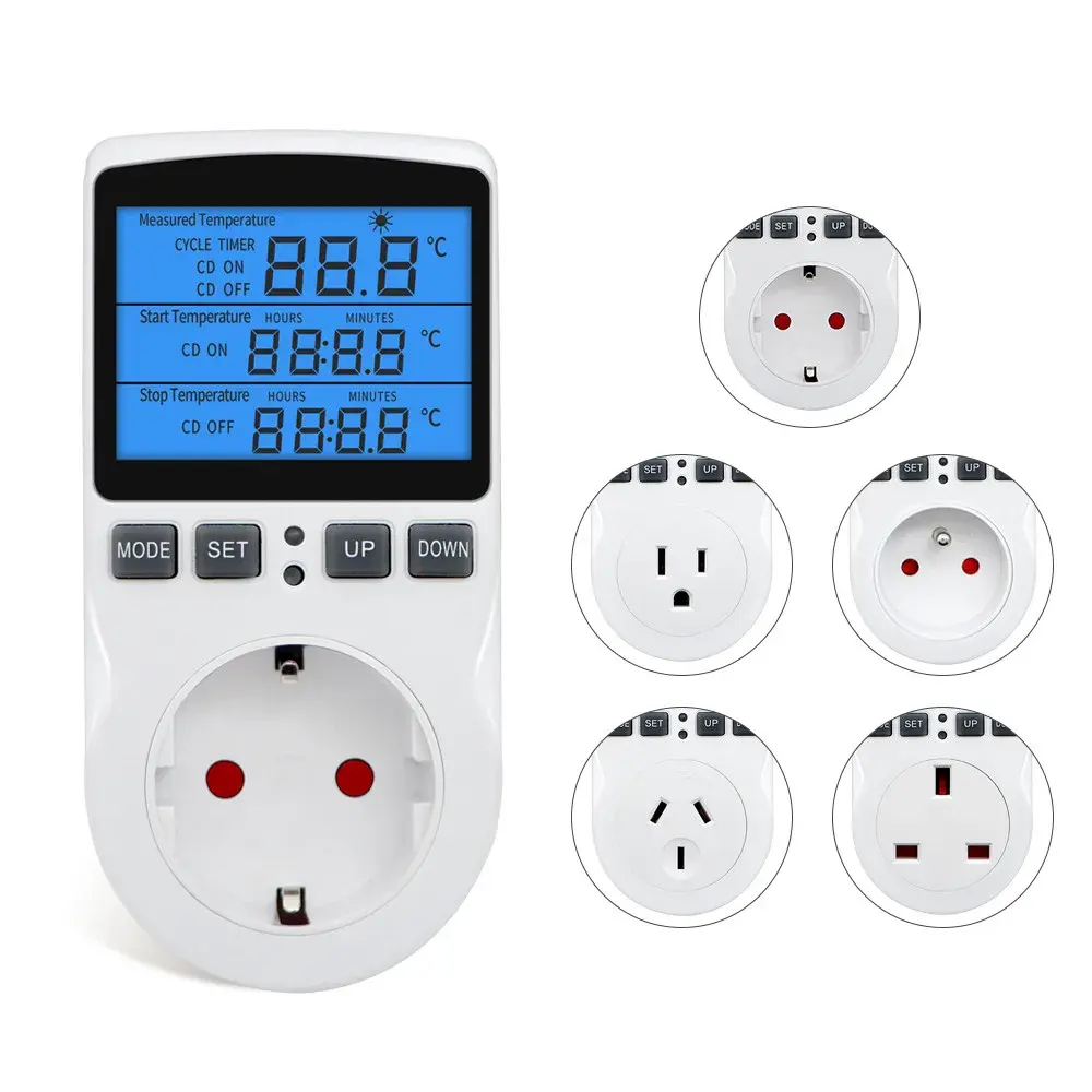 Timer Socket Thermostat Temperature Controller Outlet with Timer Switch Sensor Probe Heating Cooling EU/US/FR/AU Plug