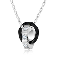 Collier à double anneau tendance pour homme, couleur noir argent, acier inoxydable, pendentif à deux cercles entrelacés