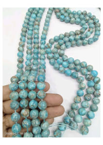 Cuentas Redondas de Turquesa Azul Natural de Sudáfrica, Ágata Mirani de Rajasthan, Tema Amor - Product Image 2