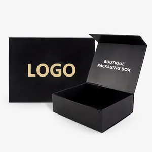 Emballage en papier noir de luxe personnalisé, boîte d'emballage en papier magnétique pliable pour cadeau de chaussure avec fermeture à rabat magnétique