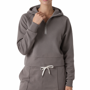 Sudadera con capucha y cuello cremallera para mujer con logotipo bordado personalizado de peso pesado estampado de manga larga en V Lone Loungewear pulóver - Product Image 1