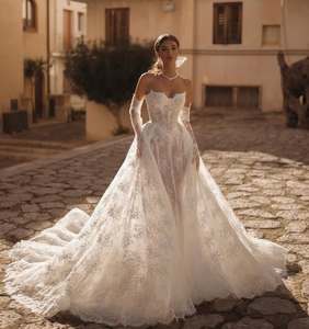 MHL772 <span class=keywords><strong>Vestidos</strong></span> <span class=keywords><strong>de</strong></span> <span class=keywords><strong>Novia</strong></span> <span class=keywords><strong>Sirena</strong></span> 2 en 1 con Encaje y Cuentas, con Cola Desmontable - Product Image 1