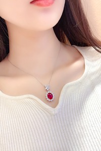Collana con Pendente Ovale Grande in Argento S925 Placcato Rodio con Paraiba Sintetica - Product Image 6