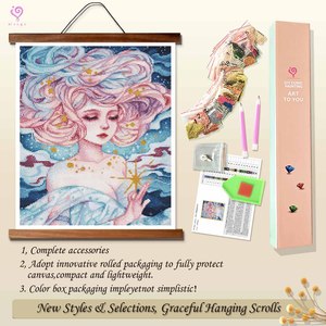 Kit de Peinture Diamant DIY Fille aux Fleurs, Broderie de Strass Ronds en Cristal, Bouquet Encadré, Art Mural Classique Rectangulaire - Product Image 4