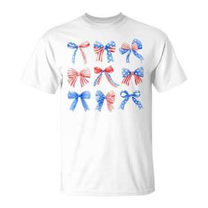 T-shirt pour fille avec nœuds coquette, drapeau américain rouge, blanc et bleu, 4 juillet, manches courtes, col rond, impression numérique, pour enfants et femmes - Product Image 1