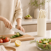 Ensemble de 8 couteaux de cuisine en acier inoxydable avec revêtement antiadhésif, avec bloc de rangement, manche ergonomique ambidextre, couteaux de chef durables