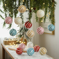 Set Ornamen Bola Natal 8cm Berhias Mutiara Berkilau, Anti Pecah, Motif Spiral Bergaris, Dekorasi Pohon Natal, Hiasan Gantung untuk Pesta Liburan