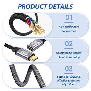 10Gbps USB 3.2 5A Charge Rapide Nylon Type-C Câble D'extension Mâle <span class=keywords><strong>Femelle</strong></span> pour IOS Power Bank Ordinateur Portable Tablette Téléphone Accessoires - Product Image 4