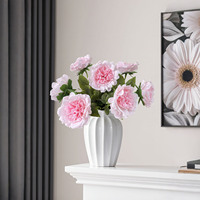Bunga Peony Sutra Realistis Buatan Tangan, Buket Kain, Rangkaian Bunga Artifisial untuk Pernikahan, Natal, Dekorasi Rumah Modern