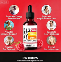 Gouttes liquides de vitamine B12 60 ml saveur framboise avec vitamine B6+B1 etc. Soutien multivitaminé pour la récupération énergétique, la santé du cerveau et du cœur