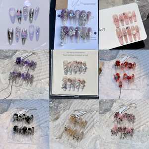 Date Y2K Spice Girl <span class=keywords><strong>Long</strong></span> Canard De Luxe Français En Métal Rivet Carré Punk Diamant <span class=keywords><strong>Faux</strong></span> Ongles Cadeau Acrylique À La Main Presse sur Ongles - Product Image 5