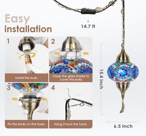 SIMIG squisito stile <span class=keywords><strong>Tiffany</strong></span> Blue1 marocchino luce pendente a sospensione 15 piedi cavo soffitto centrale a mosaico per soggiorno camera da letto - Product Image 6